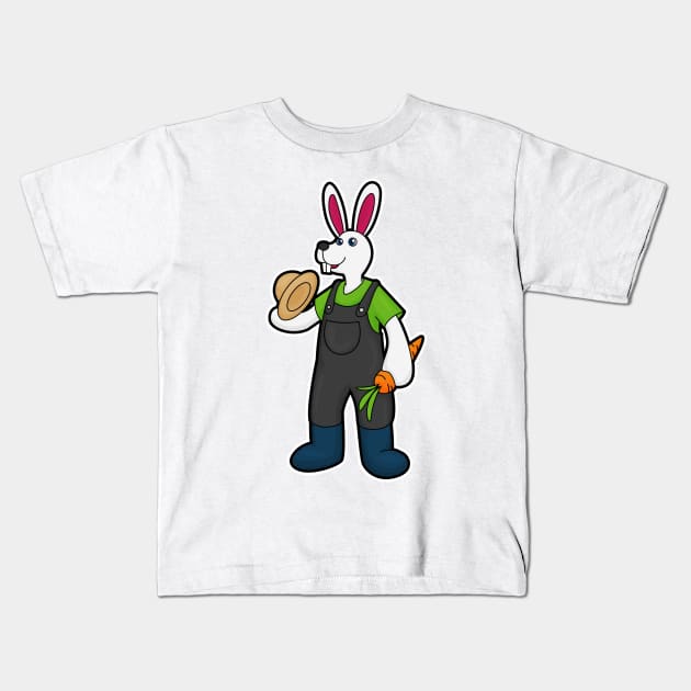 Rabbit as Farmer with Carrot & Hat Kids T-Shirt by Markus Schnabel